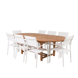 Kenya Oválný jídelní stůl 180/240*120*H75 -Teak - Ersätter 9525-444 +Křeslo Santorini (stohovatelné) - Bílá Alu / Bílá textilie _8