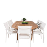 Kenya Oválný jídelní stůl 180/240*120*H75 -Teak - Ersätter 9525-444 +Křeslo Santorini (stohovatelné) - Bílá Alu / Bílá textilie _8