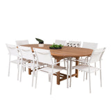 Kenya Oválný jídelní stůl 180/240*120*H75 -Teak - Ersätter 9525-444 +Křeslo Santorini (stohovatelné) - Bílá Alu / Bílá textilie _8