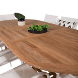 Kenya Oválný jídelní stůl 180/240*120*H75 -Teak - Ersätter 9525-444 +Křeslo Santorini (stohovatelné) - Bílá Alu / Bílá textilie _8