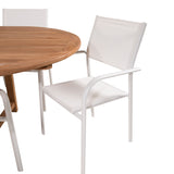Kenya Oválný jídelní stůl 180/240*120*H75 -Teak - Ersätter 9525-444 +Křeslo Santorini (stohovatelné) - Bílá Alu / Bílá textilie _8