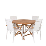 Kulatý jídelní stůl Kenya ø120 cm – Židle Teak+Texas – Bílá/Teak_4