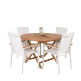 Kulatý jídelní stůl Kenya ø120 cm – Židle Teak+Texas – Bílá/Teak_4