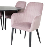 Jídelní stůl Dipp - 115 cm - Černá dýha / Celé černé nohy + Komfortní jídelní židle 2-balení - Černé nohy / Dusty Pink Cordutoy _4