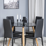 Plaza Runt Matbord - Ek-Look / Svart - ø100*H75 +Jídelní židle Slim High Back - Černé nohy - Černá PU _4