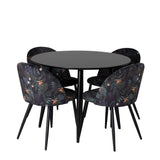 Plaza Runt Matbord - Svart / Svart - ø100*H75 +Jídelní židle Velvet - látka Black Flower _4