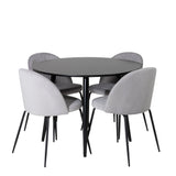 Plaza Runt Matbord - Svart / Svart - ø100*H75 +Wrinkles Jídelní židle - Černé nohy - Grey Velvet _4