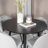 Plaza Runt Matbord - Svart / Svart - ø100*H75 +Wrinkles Jídelní židle - Černé nohy - Grey Velvet _4