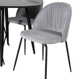Plaza Runt Matbord - Svart / Svart - ø100*H75 +Wrinkles Jídelní židle - Černé nohy - Grey Velvet _4