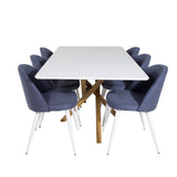Piazza Matbord - Ek-look / Vit - 180*90*75 +Velvetová jídelní židle - Bílé nohy - Modrá látka _6