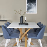 Piazza Matbord - Ek-look / Vit - 180*90*75 +Velvetová jídelní židle - Bílé nohy - Modrá látka _6