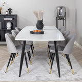 Polar Elips Matbord - Svart / Vit - 240*100*H75 +Sametová jídelní židle Mosaz - světle šedá / černá _6
