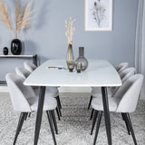 Polar Elips Matbord - Svart / Vit - 240*100*H75 +Velvetová jídelní židle - Černé nohy - Světle šedáTkanina _6