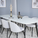 Polar Elips Matbord - Svart / Vit - 240*100*H75 +Velvetová jídelní židle - Černé nohy - Světle šedáTkanina _6