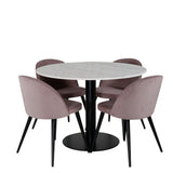 Estelle runt Matbord - Svart / Vit marmor - ø106*H75+Velvet matstol - Manchester