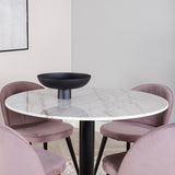 Estelle runt Matbord - Svart / Vit marmor - ø106*H75+Velvet matstol - Manchester