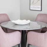 Jídelní stůl Razzia 106 cm - Šedá Terazzo / Černá + Komfortní jídelní židle - Černé nohy / Dusty Pink Manšestr _4