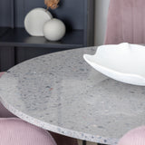 Jídelní stůl Razzia 106 cm - Šedá Terazzo / Černá + Komfortní jídelní židle - Černé nohy / Dusty Pink Manšestr _4