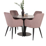 Jídelní stůl Razzia 106 cm - Šedá Terazzo / Černá + Komfortní jídelní židle - Černé nohy / Dusty Pink Manšestr _4
