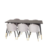 Dipp jídelní stůl - 180*90cm - Černá dýha / černé nohy s mosazným dippem +Velvet Ma