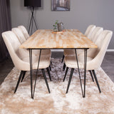 Stůl Bali - 200*90cm - Teak /Černá - Velvet Deluxe Jídelní židle - Černé nohy / Béžový samet 6