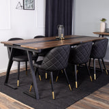 Jakarta Matbord - Svart / mörk Teak - 200*90*H75+Jídelní židle Velvet mosaz š. ulice