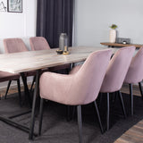 Jepara Matbord - Grå - 250*100*H76 +Komfortní jídelní židle - Černé nohy / Dusty Pink Manšestr _6