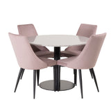 Jídelní stůl Razzia 106 cm - Šedá Terazzo / Černá + jídelní židle Leone - Černé nohy / Dusty PinkCorduroy _4