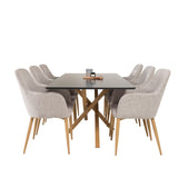 Piazza Matbord - Ek-look / svart - 180*90*75 +Comfort - Jídelní židle - Dub/Světle šedá _6