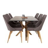 Piazza Matbord - Ek-look / svart - 180*90*75 +Leone - Jídelní židle - Dub/tmavě šedá _6